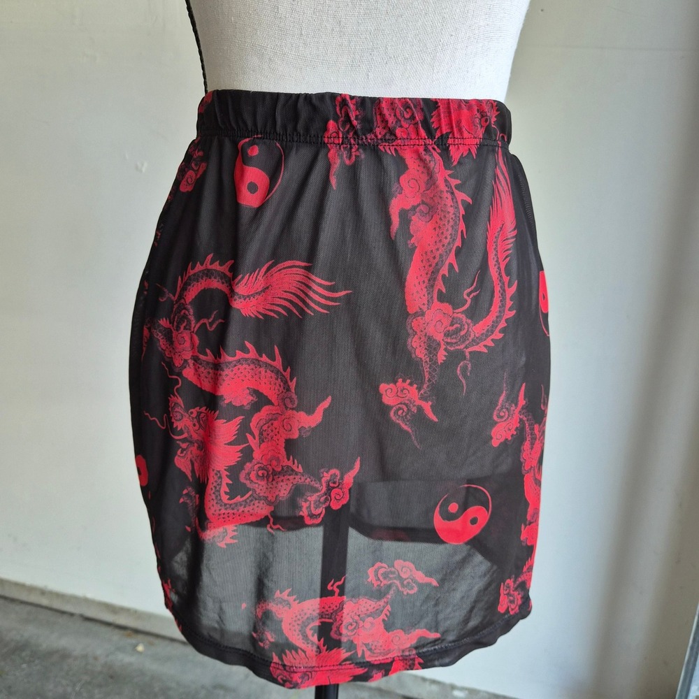 Rock Rose Couture Dragon Mesh Skirt Women 1X Mall Goth Cyber Y2K Grunge Festival